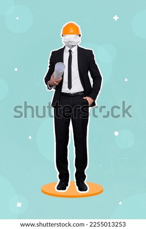 Creative 3d photo artwork graphics collage painting of business architect paper ball instead of head isolated drawing background