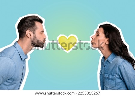 Artwork magazine collage picture of happy charming couple drinking straw 14 february beverage isolated drawing background