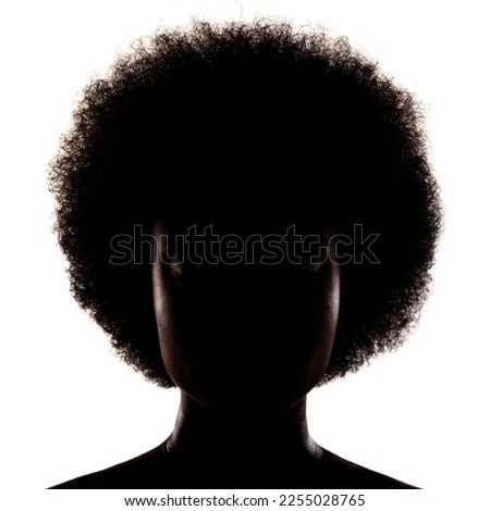 Silhouette portrait of african american girl with curly hair afro hairstyle isolated on white background. Royalty-Free Stock Photo #2255028765