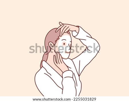Woman apply facial mask cream on face simple with brush korean style illustration