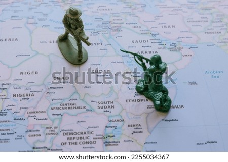 Sudanese and Ethiopian conflict concept photo. Warfare between Sudan and Ethiopia because of Renaissance Dam concept. Royalty-Free Stock Photo #2255034367