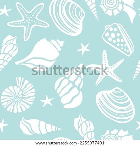 Seamless shells, starfish underwater life hand drawn vector seamless pattern background Royalty-Free Stock Photo #2255077401