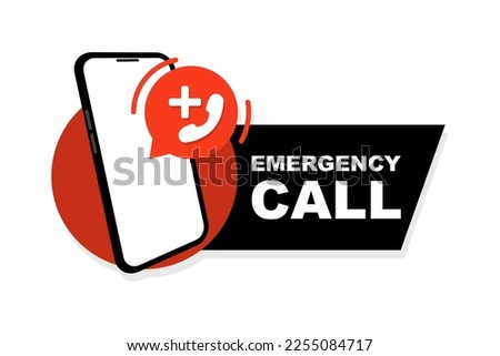 Emergency call. Flat illustration with red emergency call for concept design. Emergency call center app. Hotline for help desk. Vector illustration Royalty-Free Stock Photo #2255084717