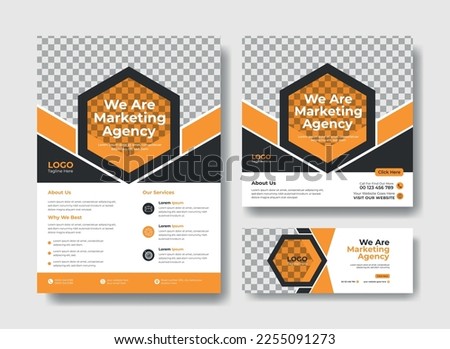 Business agency flyer design template. social media post, flyer, facebook cover template for marketing agency. online agency flyer, post and cover design set