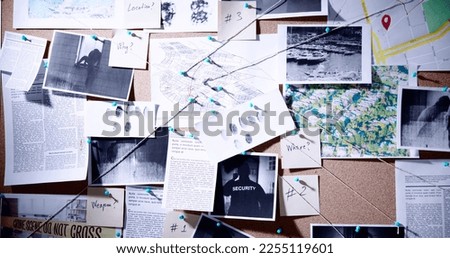 Police Investigator Board Background. Detective Evidence Map Royalty-Free Stock Photo #2255119601