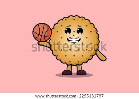 Cute cartoon Cookies character playing basketball in flat modern style design illustration
