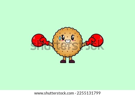 Cute Cookies mascot cartoon playing sport with boxing gloves and cute stylish design