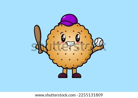 Cute cartoon Cookies character playing baseball in modern style design