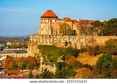 Picturesque autumn view on royal castle in Esztergom, Hungary. Popular tourist destination. Royalty-Free Stock Photo #2255155615