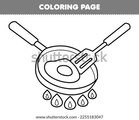 Education game for children coloring page of cute cartoon frying pan and spatula line art printable tool worksheet