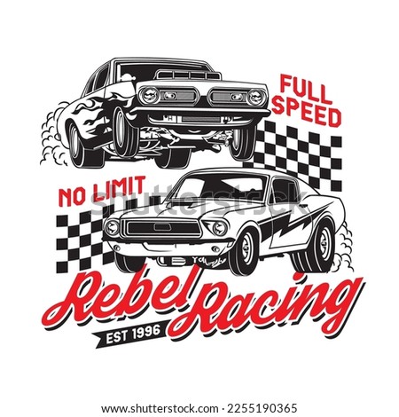 Drag Car Racing vector illustration, perfect for t shirt design and competition logo design Royalty-Free Stock Photo #2255190365