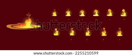 Sprite sheet of a lava pond with fire animation. Animation for game or cartoon.