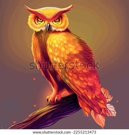 Beautiful hand drawn owl in the forest. wise bird dressed in retro. Forest animals concept. Wild bird illustration. Magic wise owl with flowers artwork for poster, print, card.