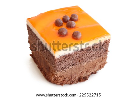Cream cake with jelly on white background