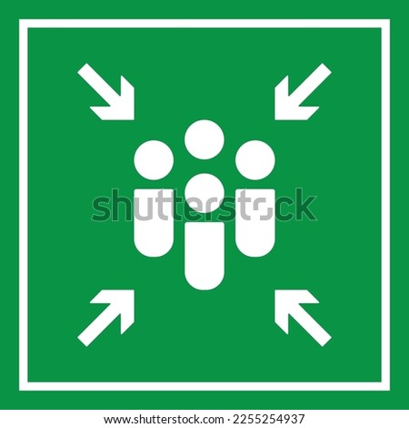Emergency evacuation assembly point sign vector illustration.