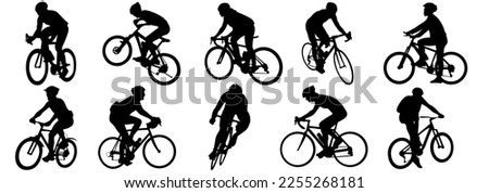 cyclist vector icon.  collection of silhouettes of people cycling in different positions.  bike, cycle, cyclist, ride, vector, bicycle, man, icon, people, illustration, woman, girl, boy, mountain