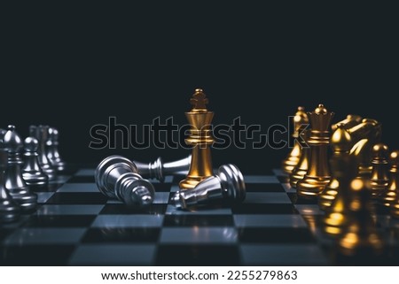 golden chess king winner in strategy strategy competition, teamwork, management, leadership or business success concept.