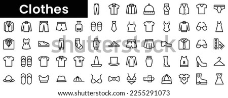 Set of outline clothes icons. Minimalist thin linear web icon set. vector illustration. Royalty-Free Stock Photo #2255291073