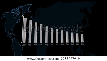 Image of data processing and statistics on dark background. Global business finance stock market and technology concept digitally generated image.