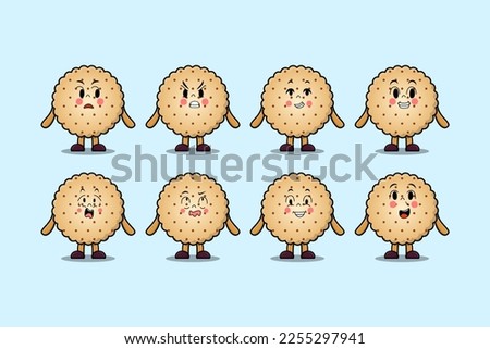 Set kawaii Cookies cartoon character with different expressions cartoon face vector illustrations