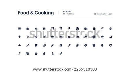 Food and Cooking UI Icons Pack Filled Style Royalty-Free Stock Photo #2255318303