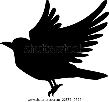 Flying crow isolated vector silhouette.