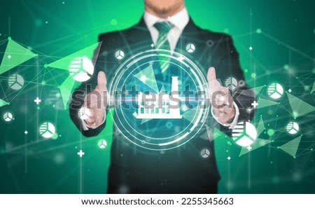 Businessman holdig business icons concept