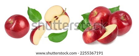 Red apple with half isolated on white background . Top view. Flat lay.