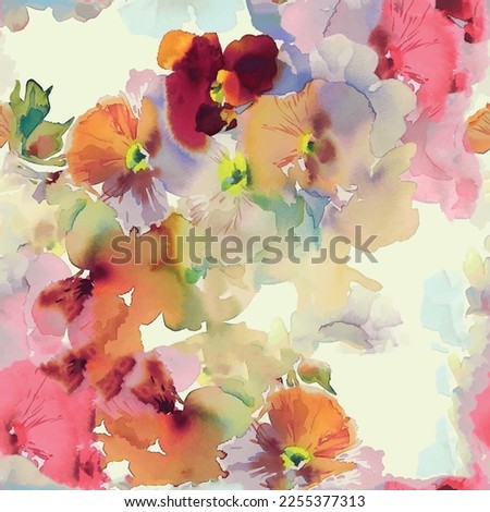 Abstract floral seamless pattern with watercolor texture with autumn colors and background for textil or wallpaper Royalty-Free Stock Photo #2255377313