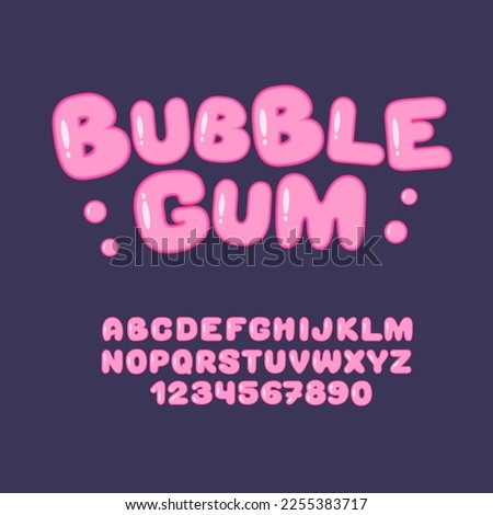 Bubble gum sweet font. Cute candy alphabet. Pink letters and numbers from 0 to 9. Royalty-Free Stock Photo #2255383717