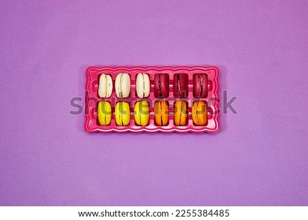 French Colorful Macaron Cookies in plastic box