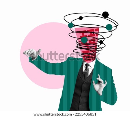 Blah blah blah. Endless creative thoughts. Businessman in green suit. Modern design, contemporary art collage. Inspiration, idea, trendy urban magazine style. Copy space for ad, text