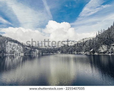 Aerial View of lake Hechtsee in the Austrian Alps in Tyrol, Austria