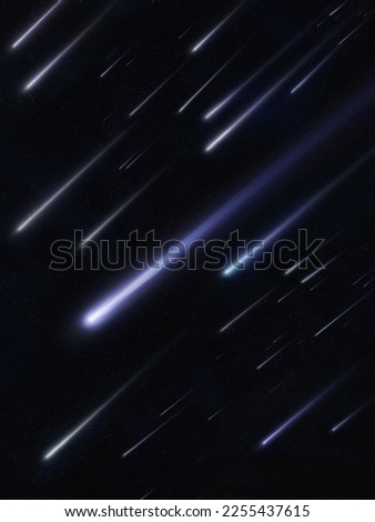Beautiful starfall at night. A meteor shower consisting of large and small meteorites. Meteors burn up in the air.