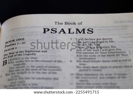 title page from the book of Psalms in the bible or torah for faith, christian, jew, jewish, hebrew, israelite, history, religion Royalty-Free Stock Photo #2255491715