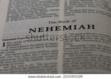 title page from the book of Nehemiah in the bible or torah for faith, christian, jew, jewish, hebrew, israelite, history, religion Royalty-Free Stock Photo #2255492109