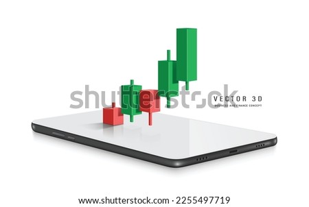 Stock Chart or Cryptocurrency Chart or candlestick uptrend from red to green and profitable for trader and all place on smartphone, vector 3d isolated for making media about stock trading investment