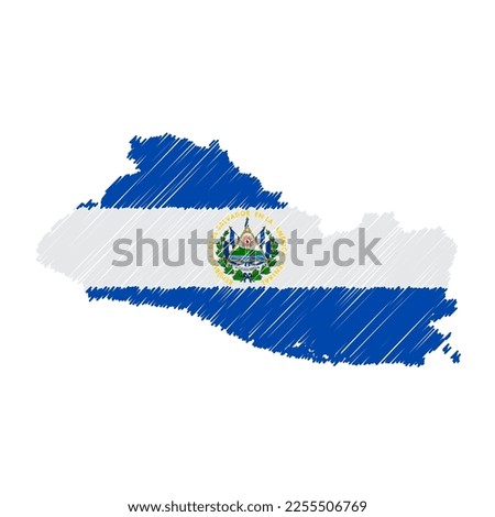 El Salvador map color hand drawn sketch. Vector concept illustration flag, scribble map. Country map for infographic, brochures and presentations isolated on white background. Vector illustration.