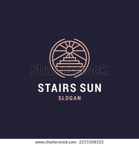 line art door logo vector design with sun icon symbol illustration design