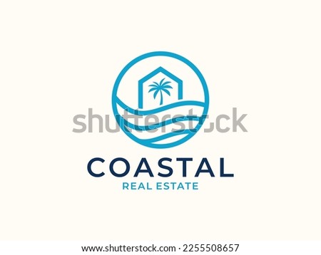 Vector Minimalist Modern Beach House Logo Royalty-Free Stock Photo #2255508657