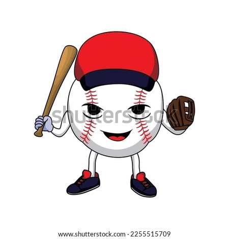 baseball character design. ball mascot with bat and glove. American sport sign and symbol.