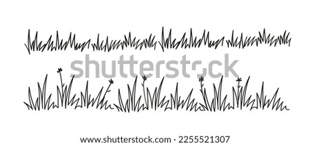 Grass bush line hand drawn scribble lawn outline icon set. Vector doodle sketch border illustration. Royalty-Free Stock Photo #2255521307