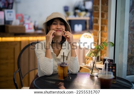 portrait photography young woman in a cafe, Thailand