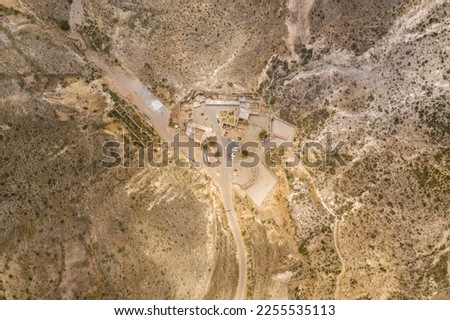 Natural desert landscape, overhead view of the entrance to the famous tunnel called ogarrio, which crosses the mountain towards the rustic town of real de fourteen