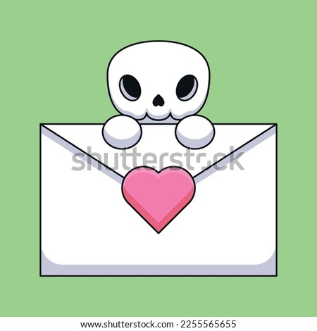 A stylish and edgy skull holds a love letter with a heart on it, expressing their love and affection in a bold and unique way to a special someone.