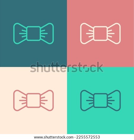 Pop art line Bow tie icon isolated on color background.  Vector Illustration