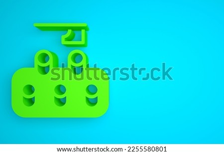 Green Deforestation icon isolated on blue background. Chopping forest, destruction of wood. Danger for ecology and air pollution. Minimalism concept. 3D render illustration .