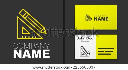 Logotype line Triangular ruler and pencil icon isolated on grey background. Straightedge symbol. Drawing and educational tools. Logo design template element. Vector