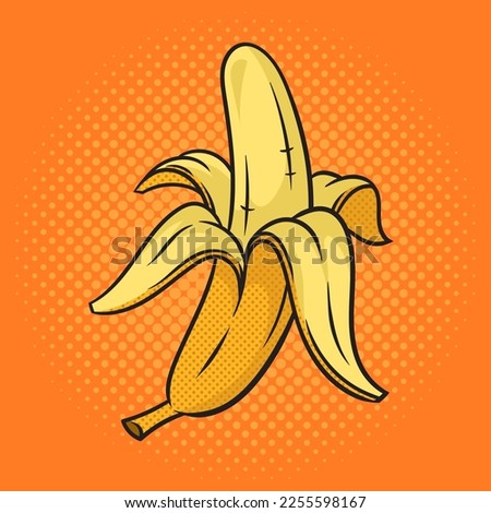 Peeled banana fruit plant pinup pop art retro vector illustration. Comic book style imitation.