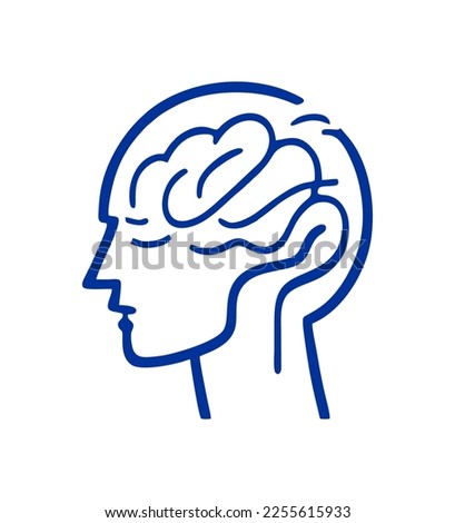 Human head with brain icon, brain symbol in line style isolated on white background, vector illustration